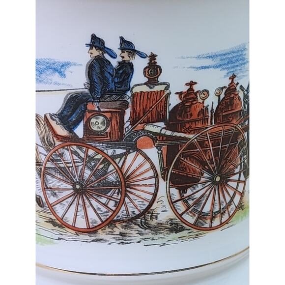 Mustache Shaving Mug Gold Rim 4" Porcelain Fireman Horse-Drawn Wagon 80s Vintage - Picture 2 of 13
